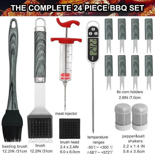 Ultimate BBQ Grill Tool Set – 24-Piece Stainless Steel Kit with Case – Perfect for Backyard BBQs, Camping & Gifting!
